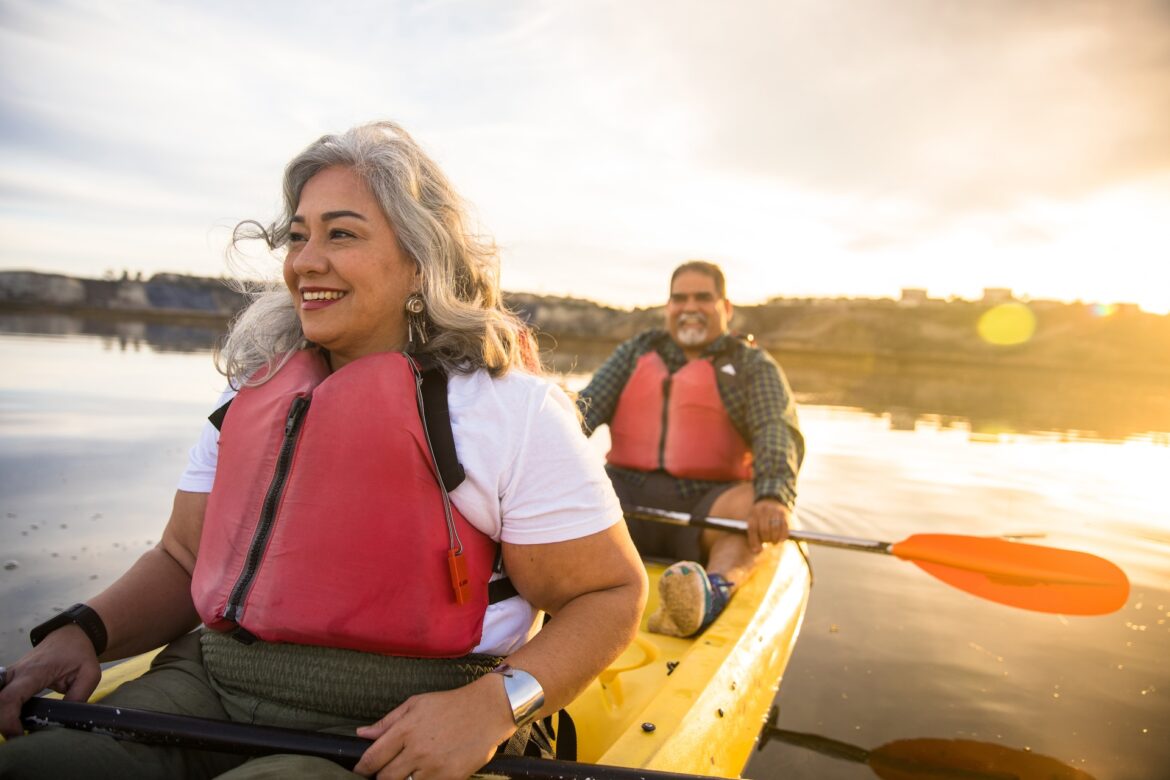 older couple kayaking